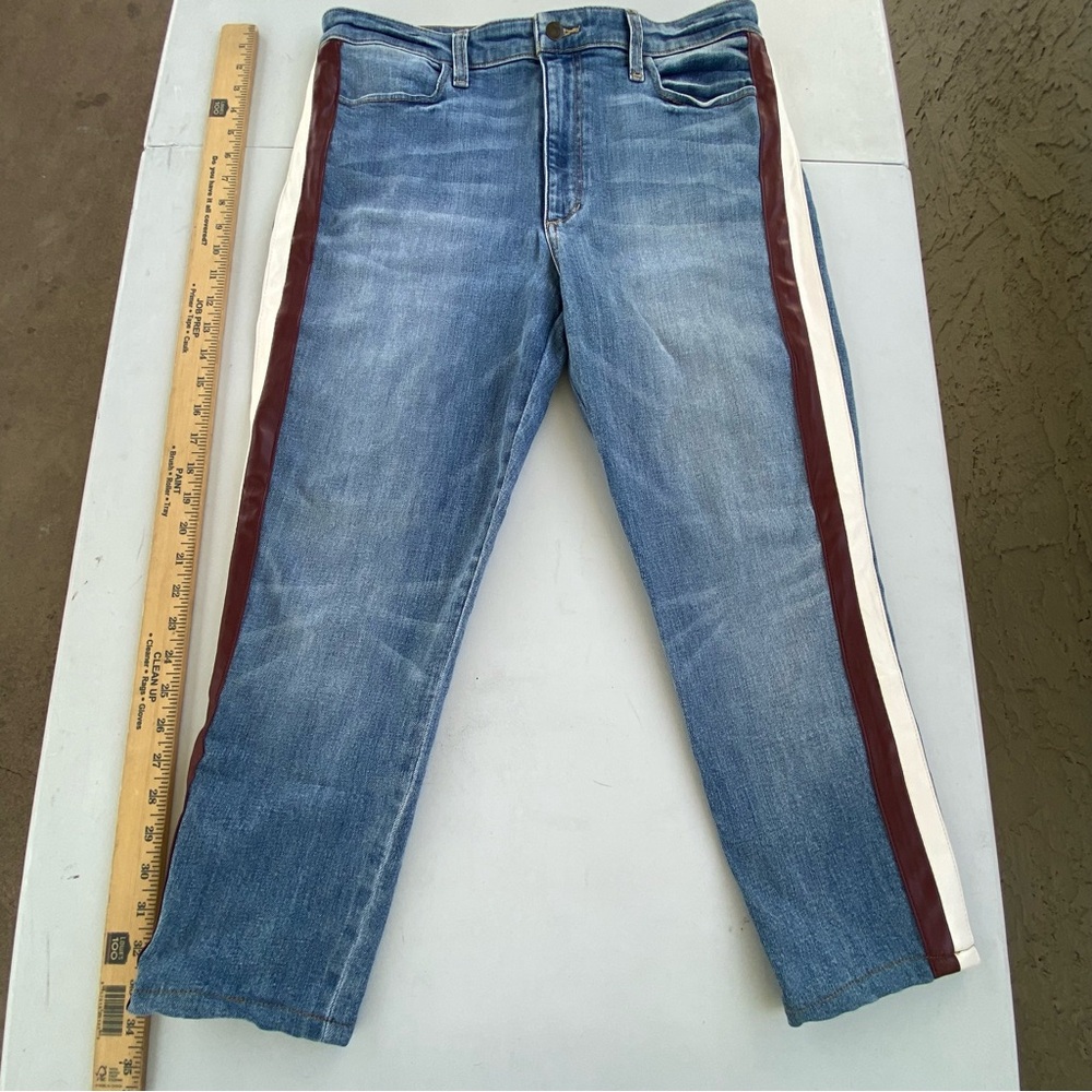 Joe’s Jeans The Charlie Women 32 Side Stripe Tuxedo Denim Blue Burgundy Cream